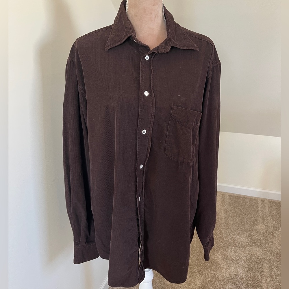 New England Made in Italy 100% Cotton Men’s Size XL Corduroy Brown Button Shirt